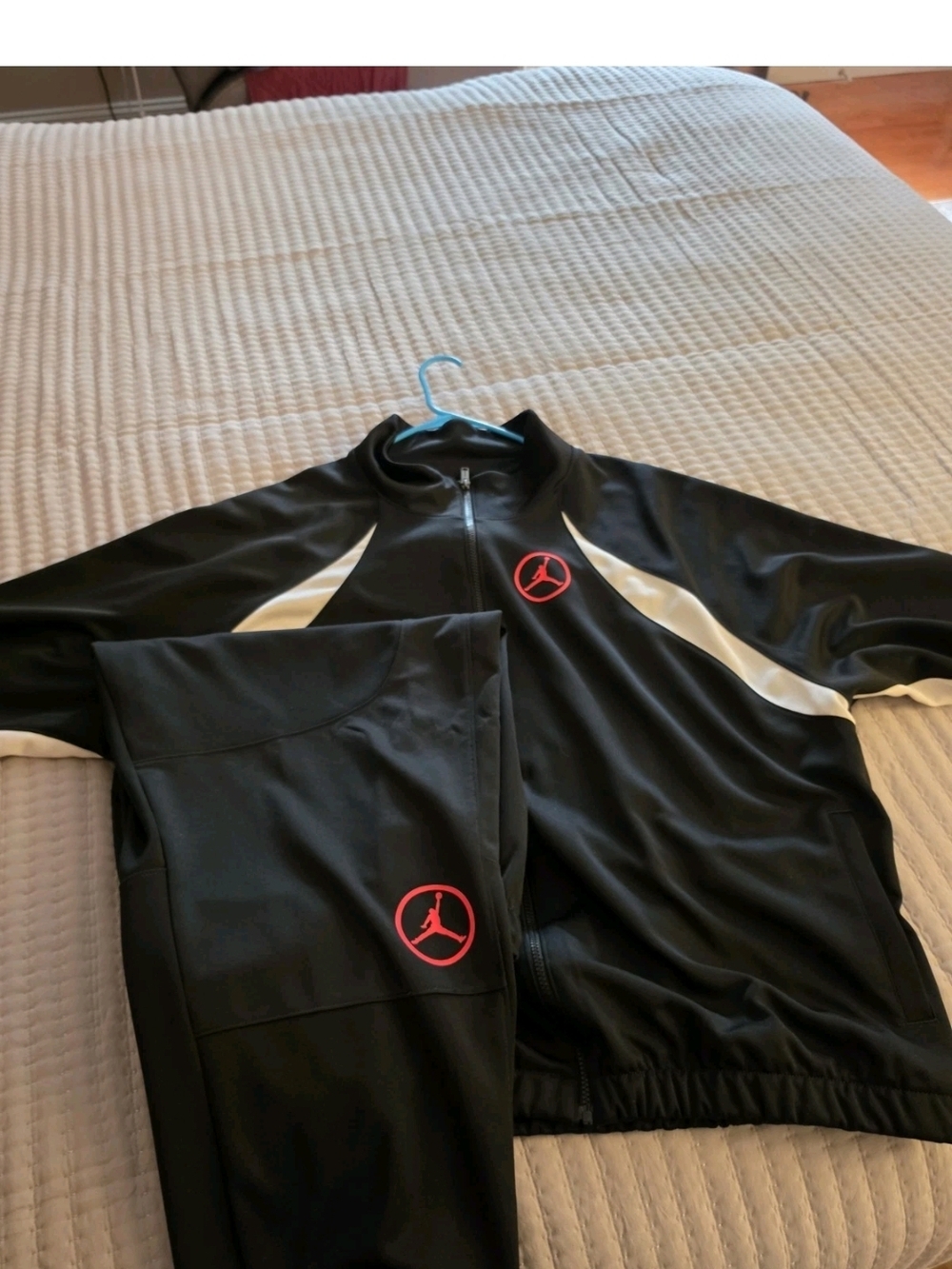 Jordan Black Track Jacket & Pants with White Panels and Red Logo